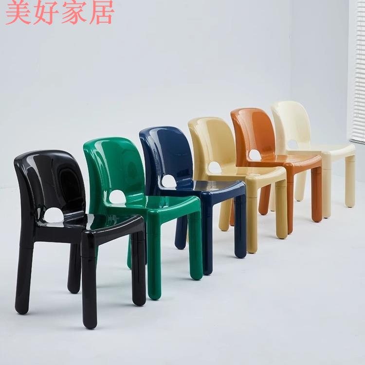 可開發票 免運 中古塑料椅子靠背簡約家用餐椅ins奶油風化妝凳咖啡廳奶茶店桌椅