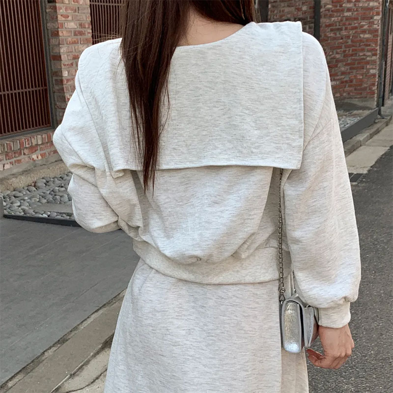 ANNAS 正韓海軍領套裝 棉質長袖長裙 大翻領 海軍領 學院風 顯瘦素面裙子 1