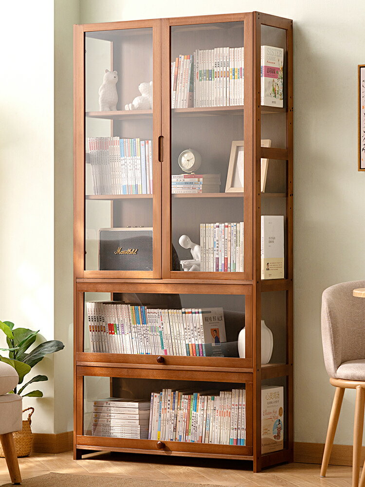 【免運】 書架置物架落地書柜子家用兒童多層辦公室靠墻邊簡易客廳實木收納