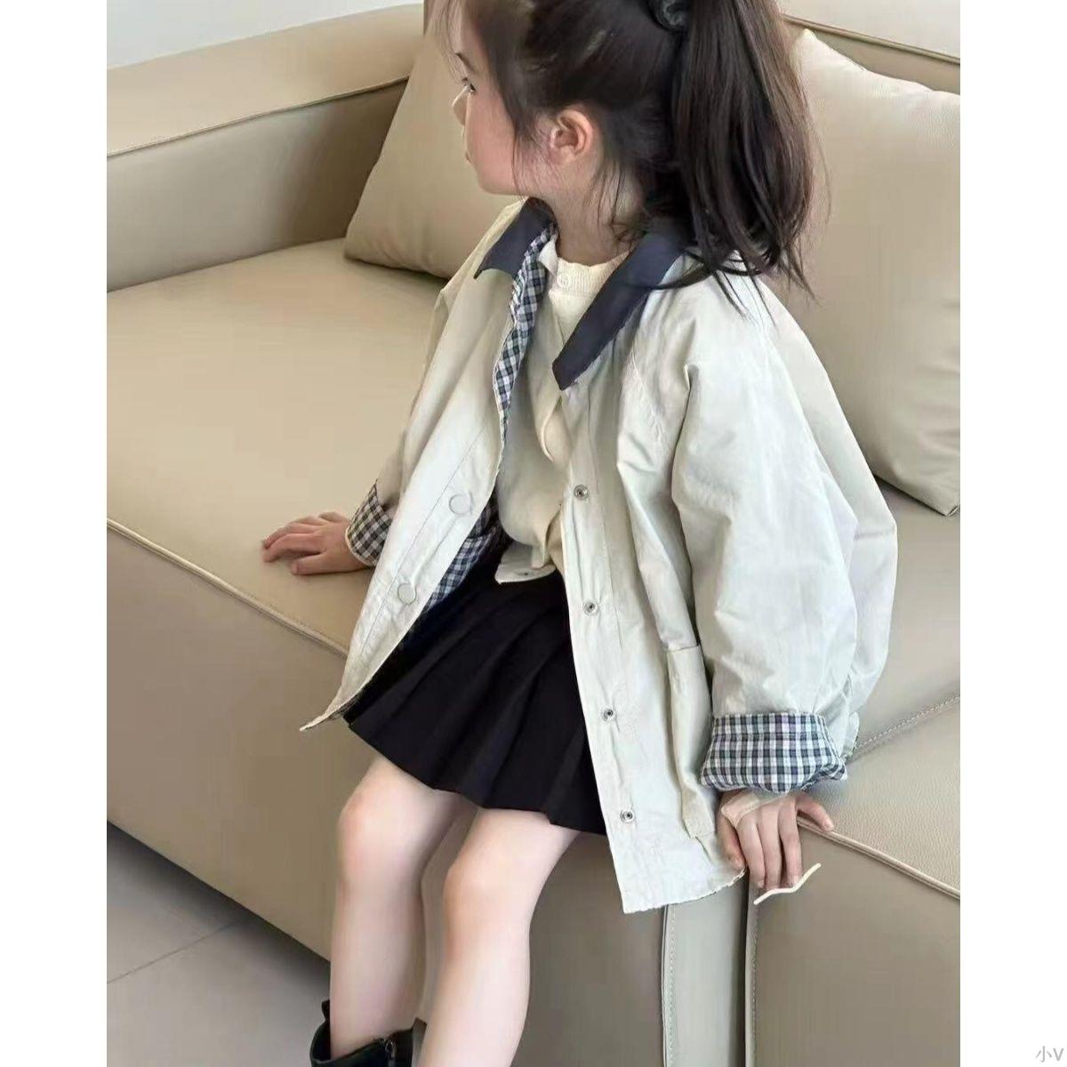 25春夏新款男女童兩面穿夾克格子外套百搭洋氣韓版女寶寶韓系穿搭