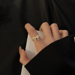 輕奢蝴蝶結鋯石戒指女個性輕奢小眾設計感時尚開口可調節食指戒指