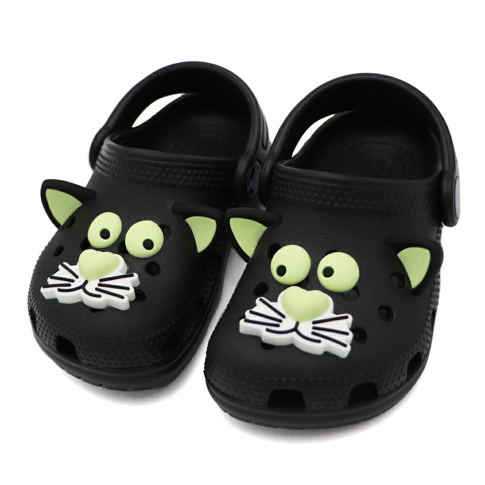 Crocs classic glow black cat clog t 卡駱馳洞洞鞋防水小中童鞋夜光黑