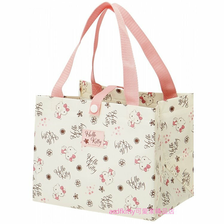 asdfkitty*KITTY小花側坐方型手提袋/便當袋/購物袋/置物袋-日本正版商品