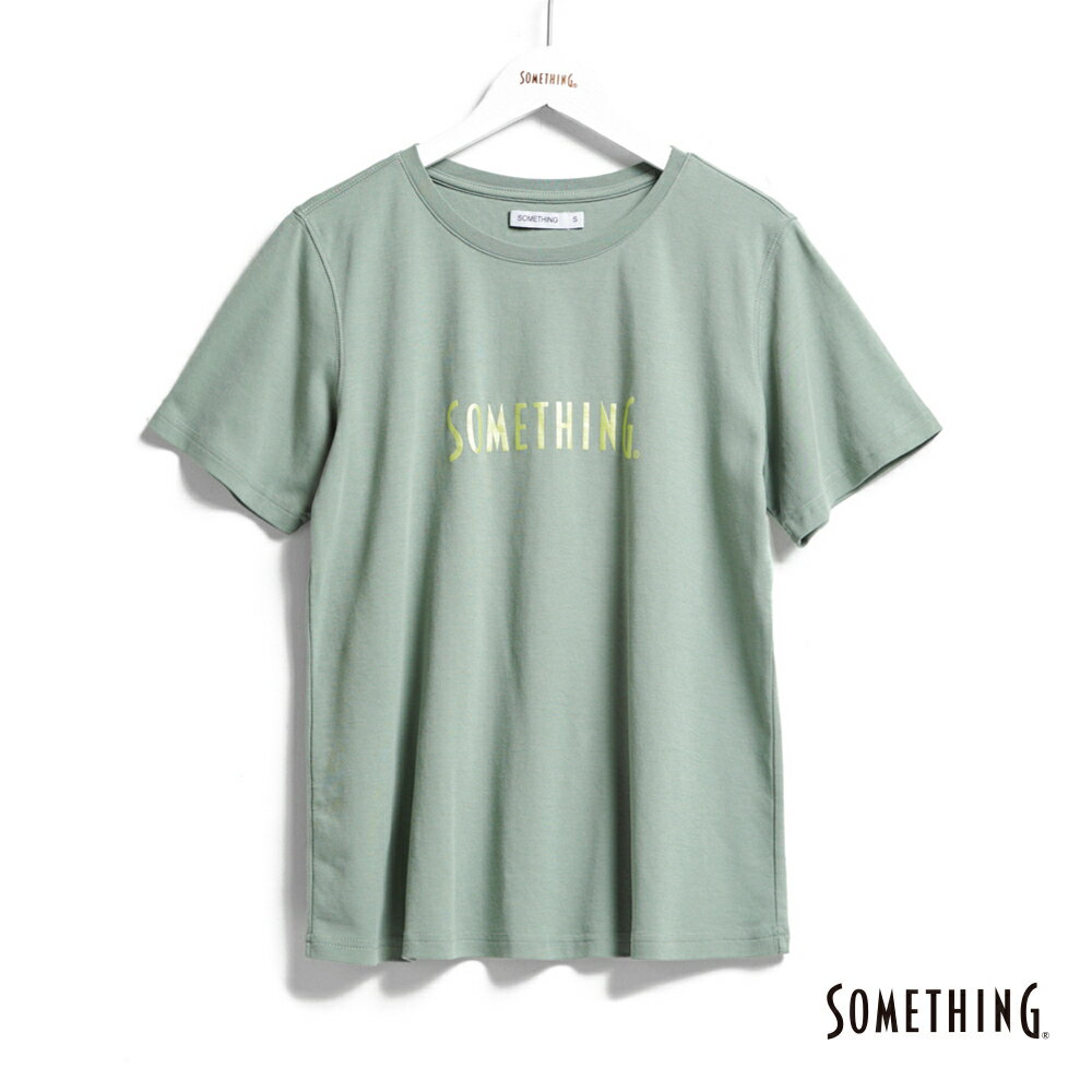 SOMETHING 女款 基本LOGO短袖T恤 (灰綠色)