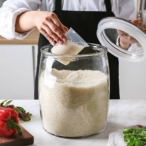 裝米桶圓形 30斤米缸玻璃帶蓋家用20斤密封罐玻璃泡菜壇廚房食品