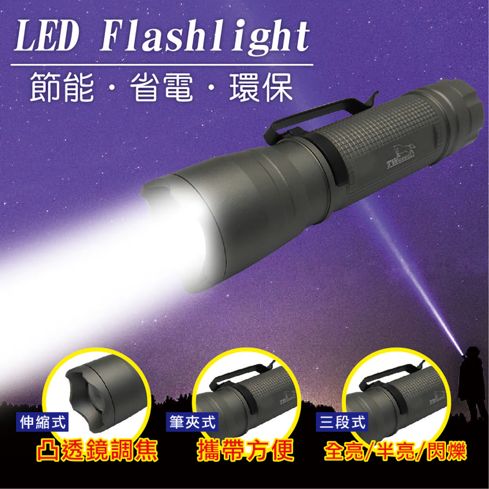 【光之圓】LR6327 29W CREE XPE LED伸縮式 凸透鏡調焦 手電筒(臺灣製造 兩用電池)