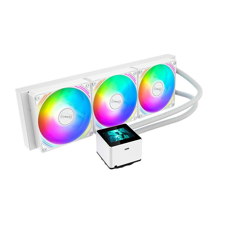 航嘉大白鯊360一體式水冷cpu散熱器風扇機箱白色海神V360自定屏顯