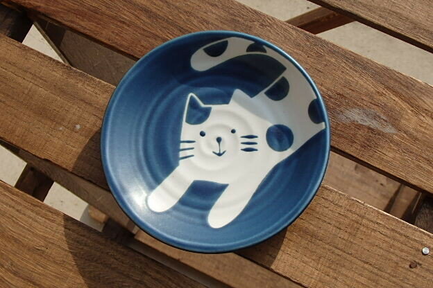 日本製 美濃燒 貓咪餐盤(快樂貓) 14cm 貓丸餐具 甜點盤 小菜盤 貓奴必備＊夏日微風＊