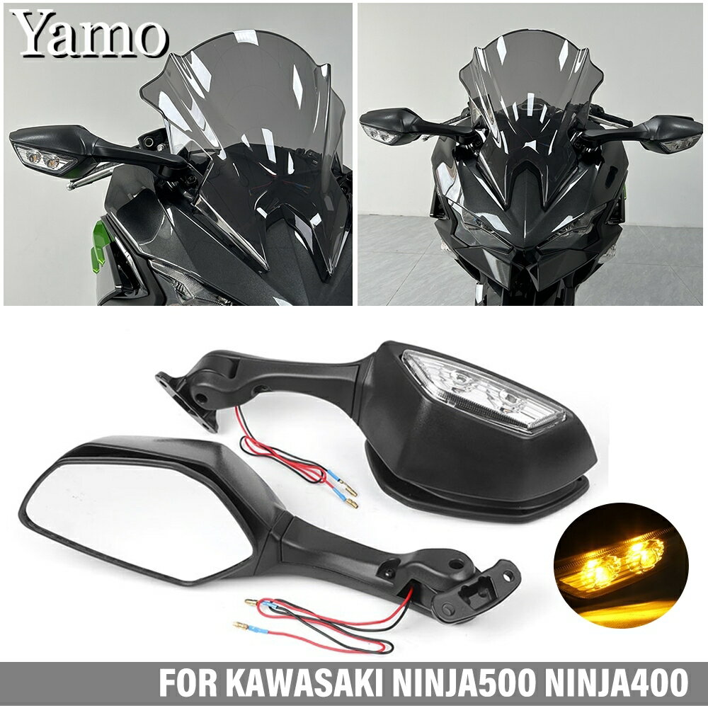 KAWASAKI 摩托車後視鏡後視鏡帶 LED 轉向訊號燈適用於川崎 NINJA400 NINJA 400 2018-2