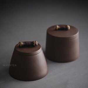 茶葉罐 日式紫砂醒茶罐 創意簡約 紫竹蓋紐 宜興手工老紫泥茶葉罐