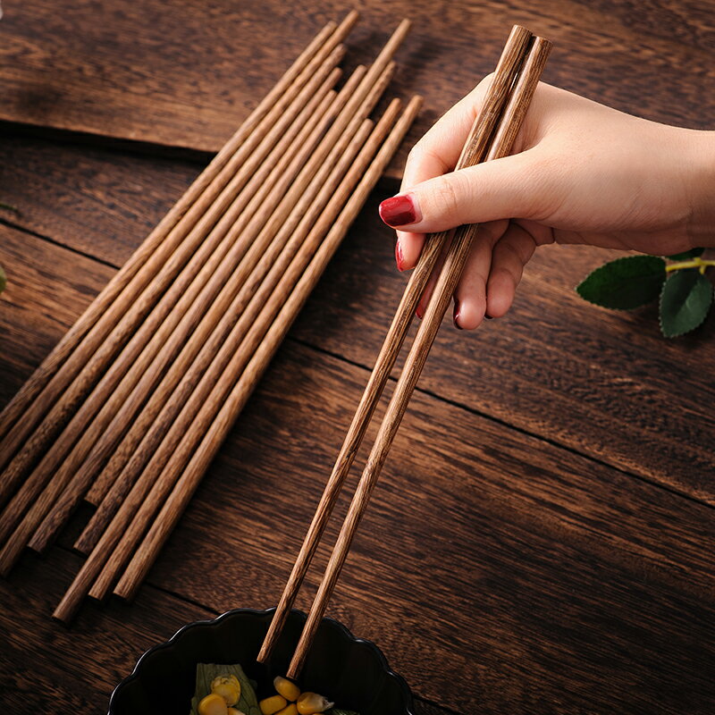 雞翅木筷子日式創意10雙家庭套裝無漆無蠟實木餐具防滑筷子家用