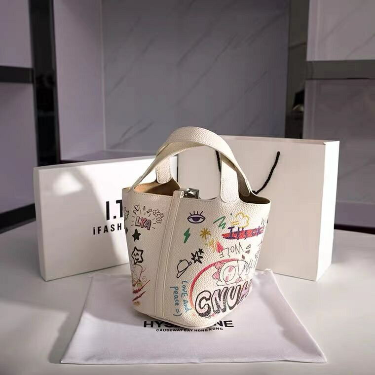 塗鴉菜籃子女包 2023時尚小眾水桶手提包 精品日系原創手提包 潮流側背包收納袋 戶外旅行購物袋 3