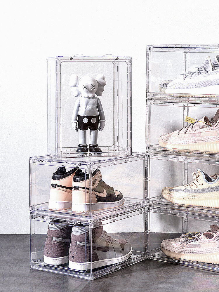 鞋盒 鞋架 收納盒亞克力透明鞋盒AJ球鞋收納展示盒磁吸正開抽屜式網紅禮品塑料鞋墻