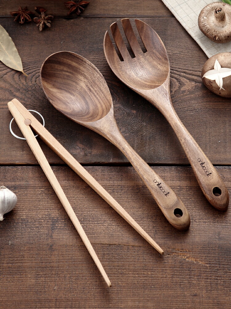 onlycook 兩用沙拉叉勺一體家用創意木質沙律拌攪勺日式木制勺子