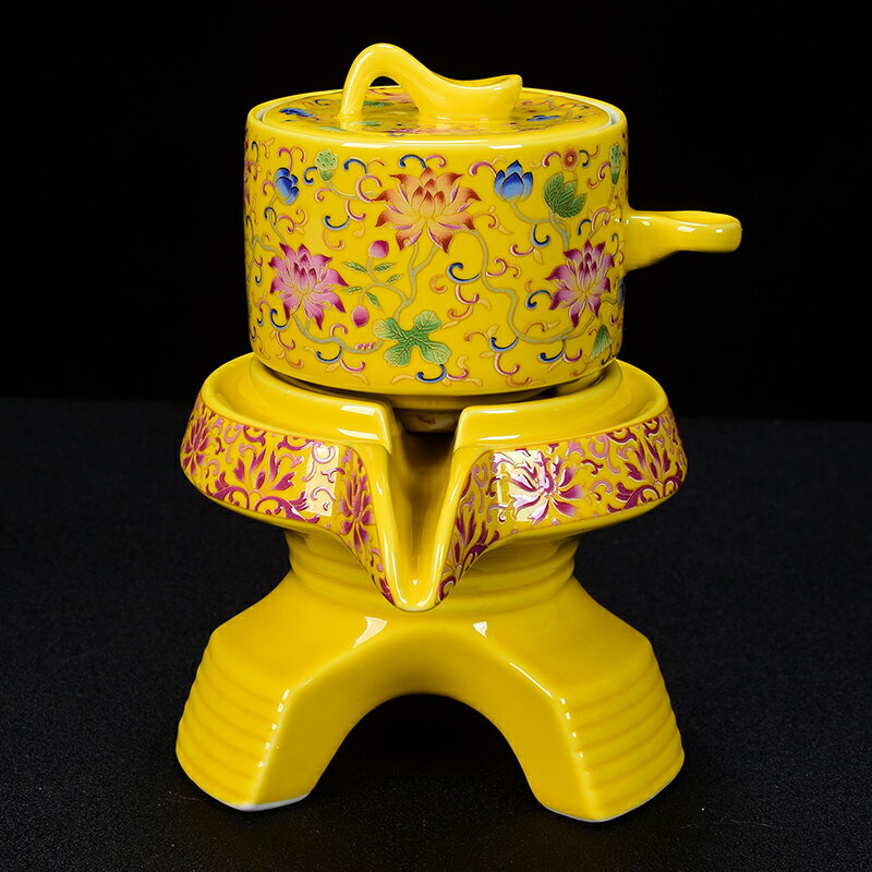 景德鎮琺瑯彩半自動茶具石磨套裝懶人陶瓷會客茶壺茶杯整套泡茶器