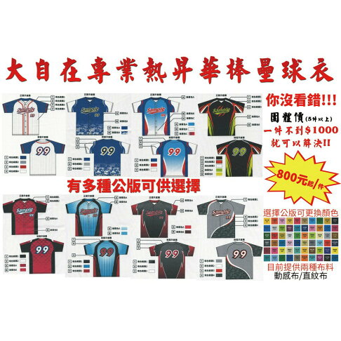 含稅附發票 熱昇華 客製 團體 棒球衣 壘球衣 棒球褲 壘球褲 棒球帽 熱 熱昇華彩色 大量有優惠【大自在運動休閒精品店】 0