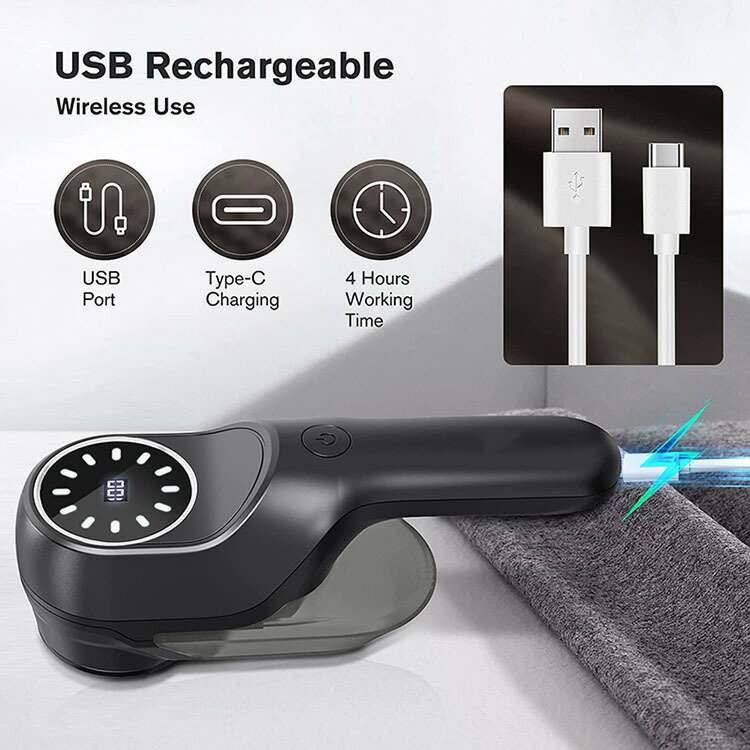 新款USB充電毛球修剪器 六刀頭刮吸電顯衣物刮毛去毛球神器