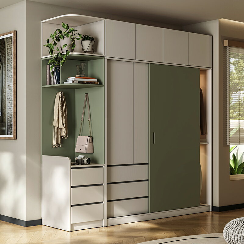 現代簡約推拉門衣柜臥室家用實木顆粒板日式趟移門儲物收納柜衣櫥