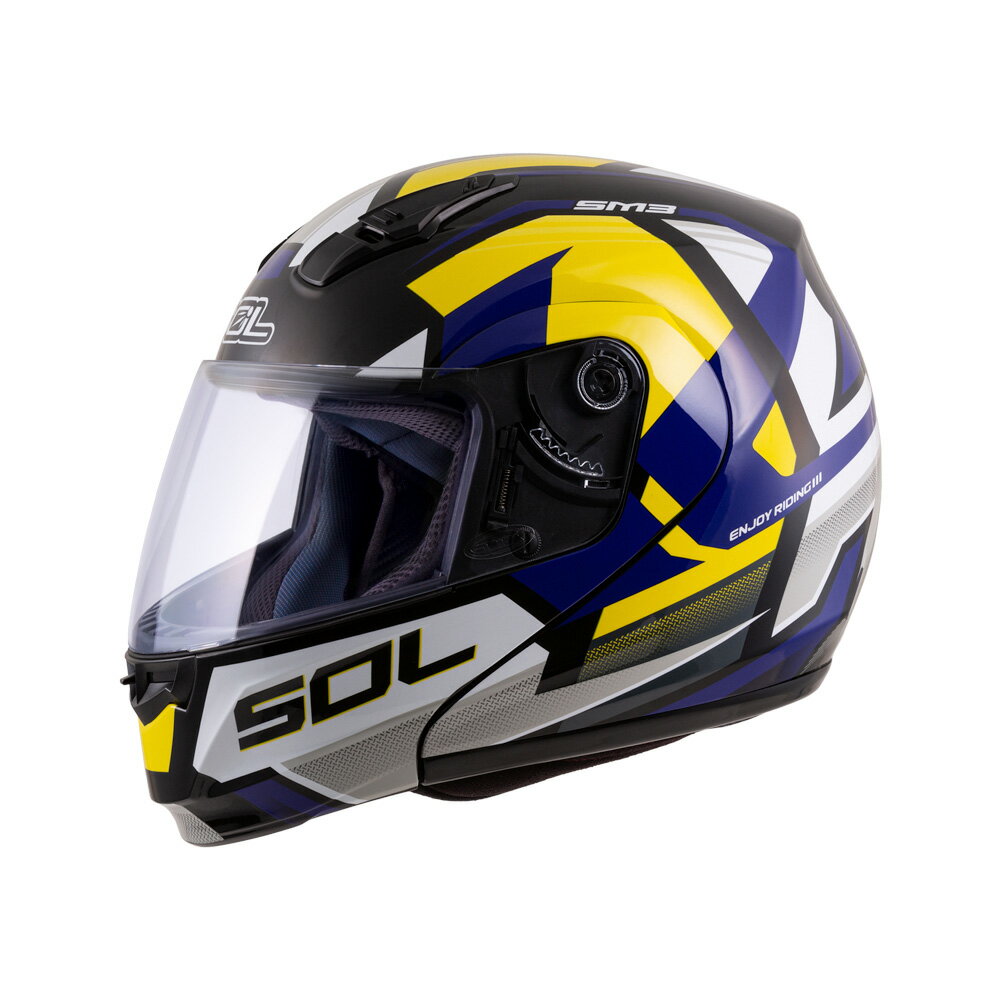 【SOL Helmets】SM-3可掀式安全帽 (原子動力 黑/黃藍) ｜ SOL安全帽官方商城