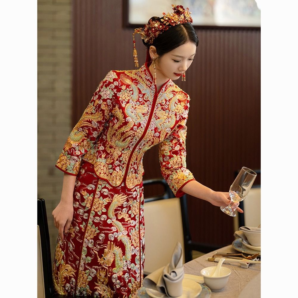 【最低價】【公司貨】龍鳳褂新娘秀禾服高級褂皇2023新款結婚婚禮禮服中式婚紗敬酒服女 7