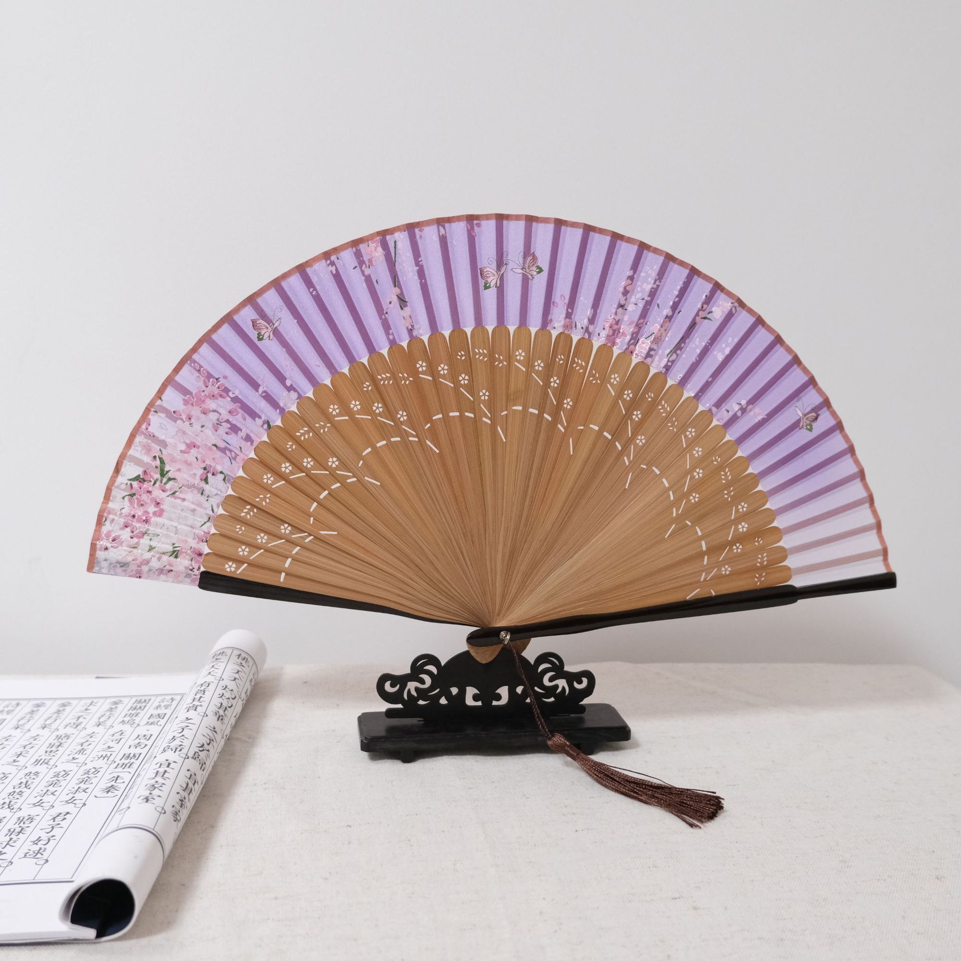 古風櫻花摺扇女式旗袍舞蹈隨身可攜式折疊開閤中式國風小扇子高顏值