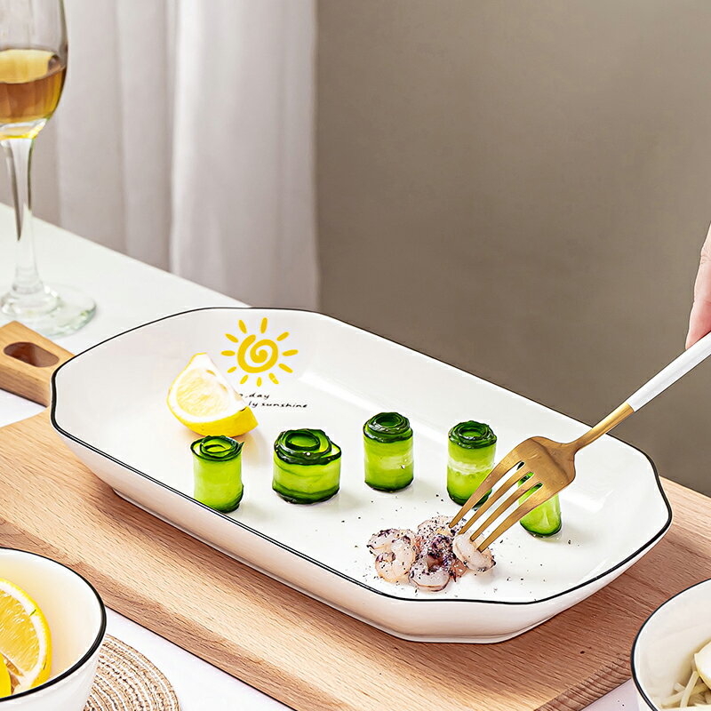 北歐創意蒸魚盤子家用新款網紅ins風大號陶瓷裝魚盤菜盤餐盤