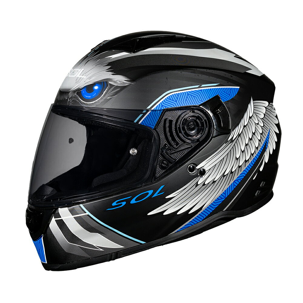 【SOL Helmets】SF-7全罩式安全帽 (老鷹_消光黑/藍) ｜ SOL安全帽官方商城