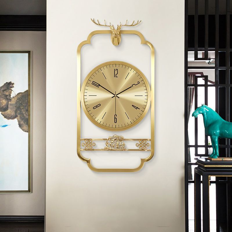 掛鐘 時鐘 客廳時鐘 新中式黃銅高檔客廳掛鐘中國風家用時尚鐘表輕奢鹿頭掛表掛墻時鐘