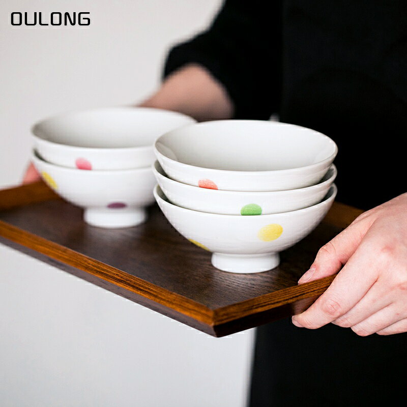 美濃燒水玉彩色波點陶瓷米飯碗日料小碗湯碗平茶碗日式餐具