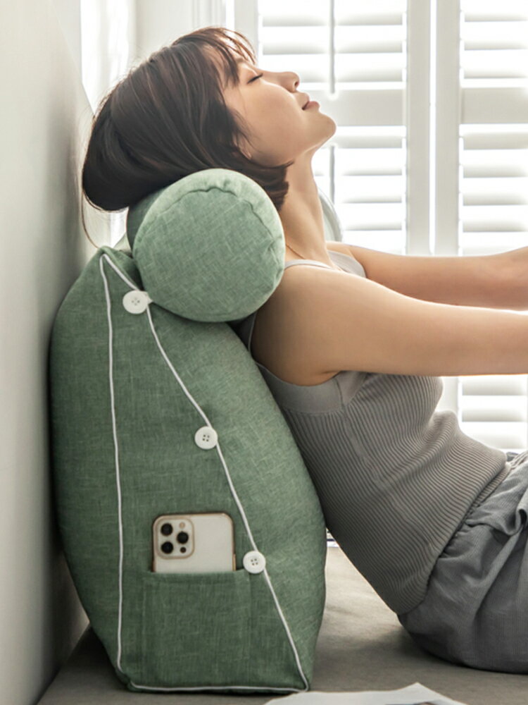 日式亞麻三角床頭靠墊可調節頭枕靠背臥室榻榻米護腰靠枕可拆洗