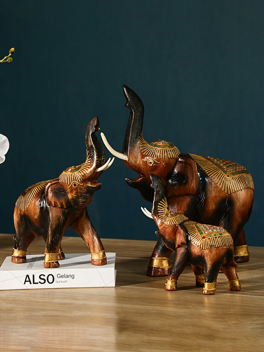 異麗泰國工藝品實木雕刻大象擺件東南亞客廳電視柜酒柜桌面裝飾品