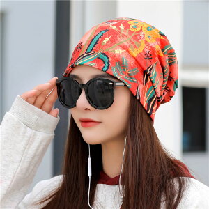 春夏韓版運動女帽薄款印花時尚包頭帽月子頭巾跑步發帶多功能脖套