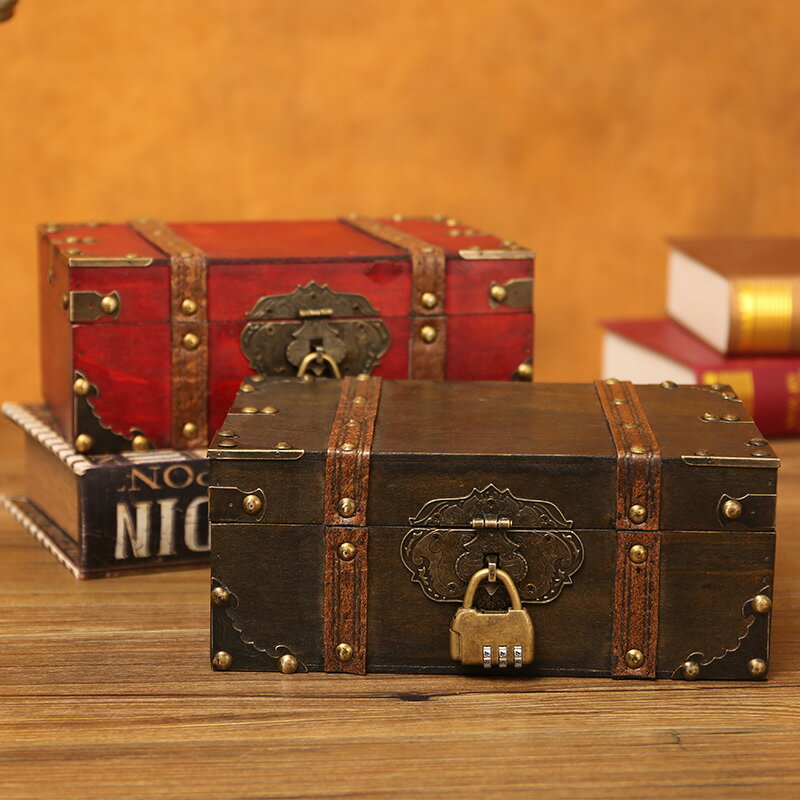 古風木盒子帶鎖飾品收納盒首飾盒證件儲物復古木質密碼木匣小箱子