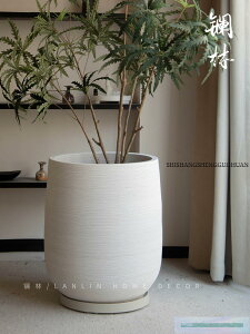 北歐簡約現代陶瓷花盆白色大口徑花瓶客廳庭院插干花綠植裝飾擺件