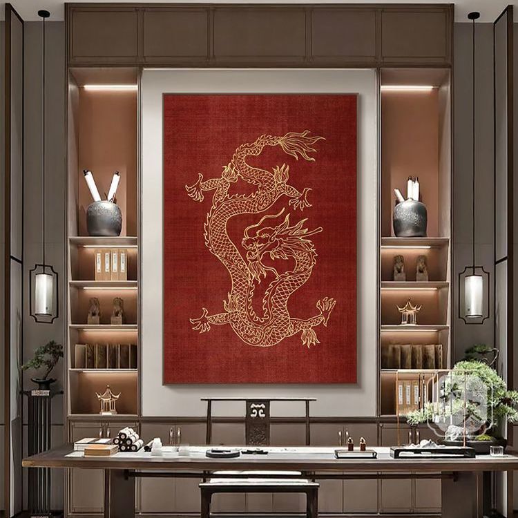 開立發票 裝飾畫 掛畫 客廳畫 新中式入戶門玄關裝飾畫圖騰龍年大吉走廊過道掛畫 快速出貨