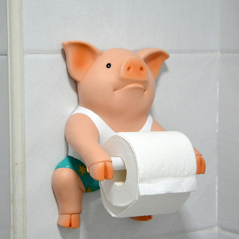 創意可愛小豬耐摔卷紙筒衛生間廁所家用廚房墻壁掛式免打孔紙巾架
