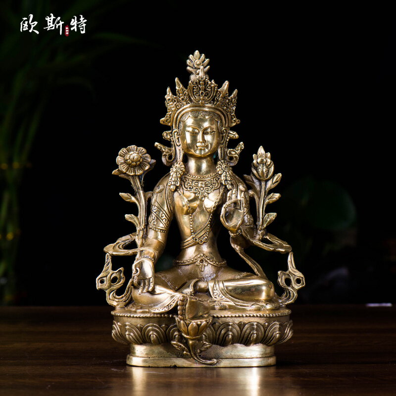 歐斯特 藏傳佛教用品 國產佛像 7寸黃銅 綠度母 佛像