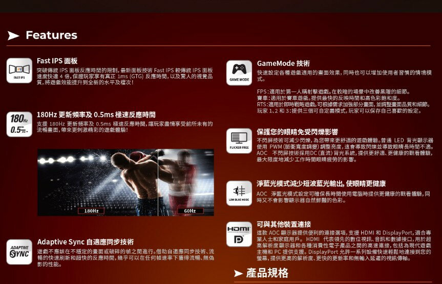 AOC 24G42E 23.8吋 螢幕 IPS 180Hz 0.5ms 電競螢幕 電腦螢幕 6