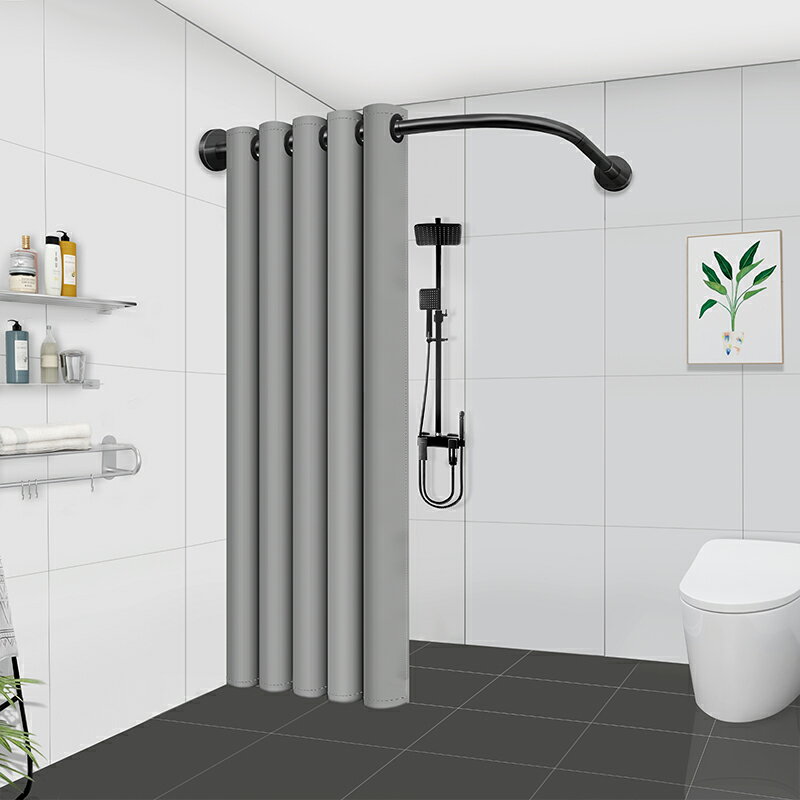 浴簾 防水隔簾 淋浴簾 磁吸l型浴簾套裝免打孔防水布衛生間幹濕分離淋浴隔斷簾浴室防霉【MJ24193】