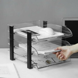 透明文件座三層塑料橫式框學生桌面檔案整理資料收納架置物筐多盤 「店長推薦」