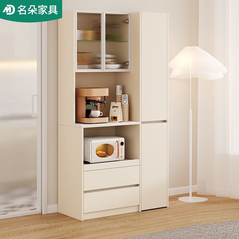 臺灣公司 電器櫃 奶油風隱形抽拉餐邊櫃高櫃一體靠墻家用廚房烤箱微波爐儲物5G371S051快速出貨