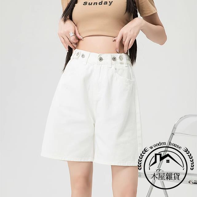 美式高腰牛仔五分褲女夏薄款寬版顯瘦小個子直筒闊腿中褲【木屋雜貨】
