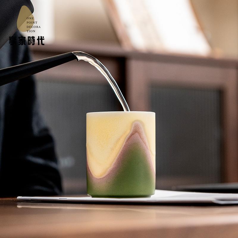 見山漸變直身杯中國風 陶瓷 喝茶 主人杯 品茗杯個人杯節日活動伴手禮xj7251