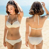韓國熱銷比基尼泳衣女鋼托聚攏大小胸黑白色性感bikini 溫泉維多 雙十一購物節