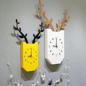 北歐創意鹿角掛鐘 靜音時鐘個性時尚掛錶現代簡約大氣家用鐘 雙十一購物節