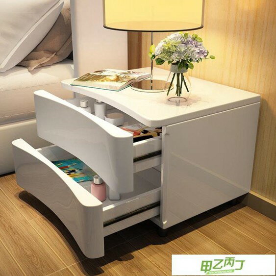 床頭柜簡約現代收納柜簡易柜北歐白色迷你鋼琴烤漆床邊柜臥室 雙十一購物節