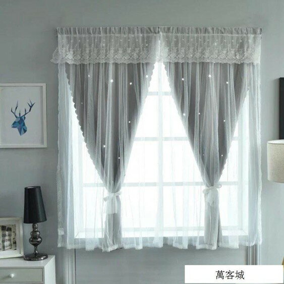 窗簾公主風免打孔安裝遮光成品簡約現代出租房屋臥室簡易魔術黏貼 雙十一購物節