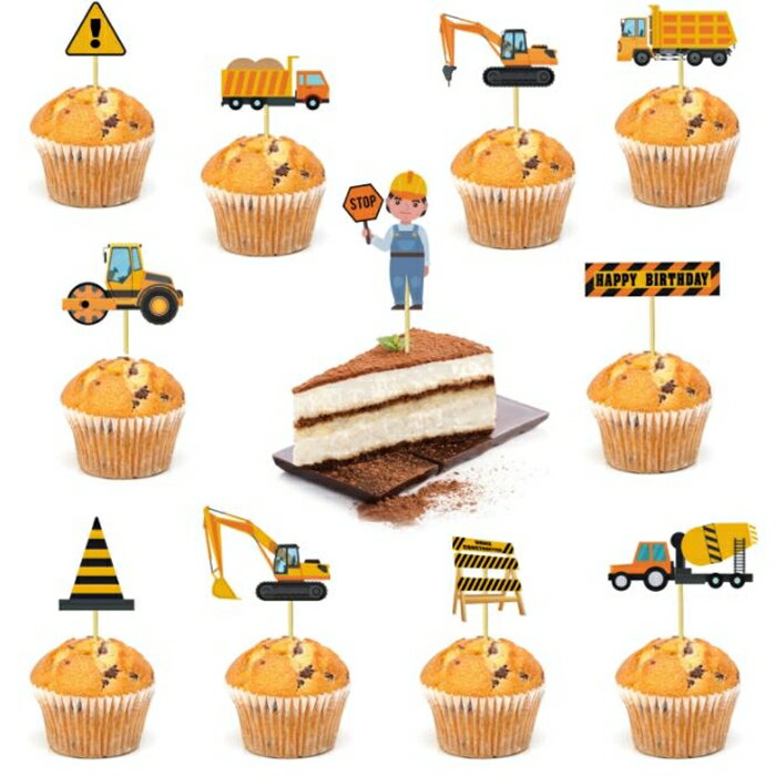 [Hare.D]工程車 消防車 蛋糕插牌 挖掘機 推土車 蛋糕裝飾插卡 交通指示路標路 烘培 蛋糕裝飾
