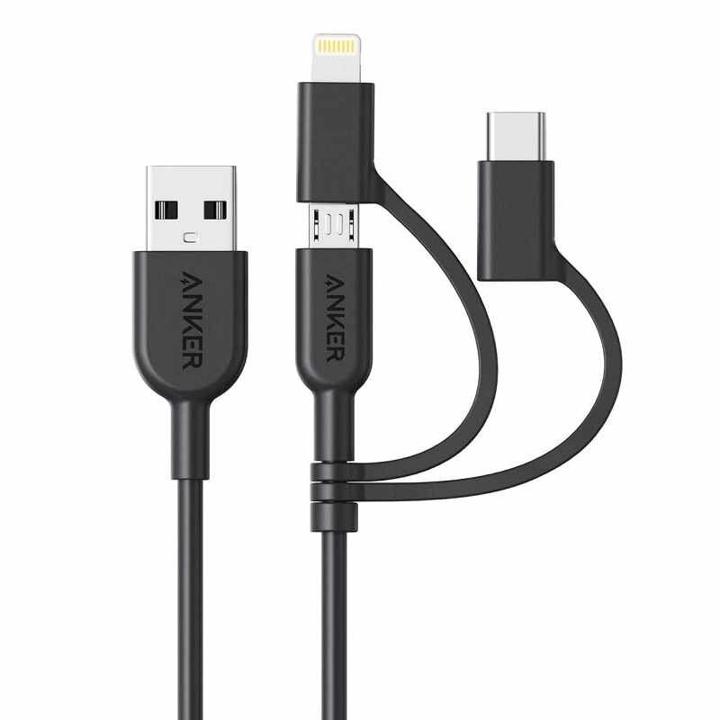 [5東京直購] Anker A8436 Powerline II 三合一 充電傳輸線 Lightning / Type C / Micro USB 90公分 黑