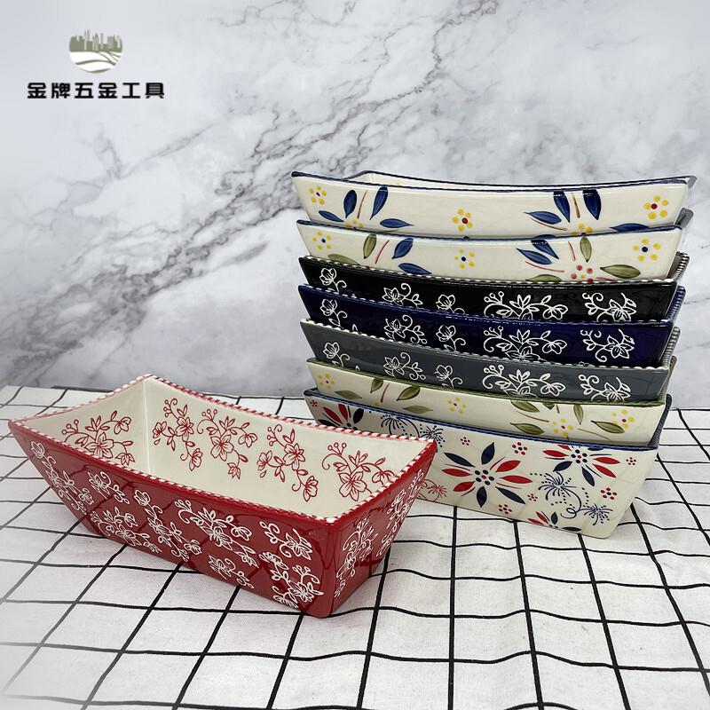 出口美國 陶瓷 餐具烤盤焗飯盤熱狗盤小吃盤點心盤果盤長方wj7232